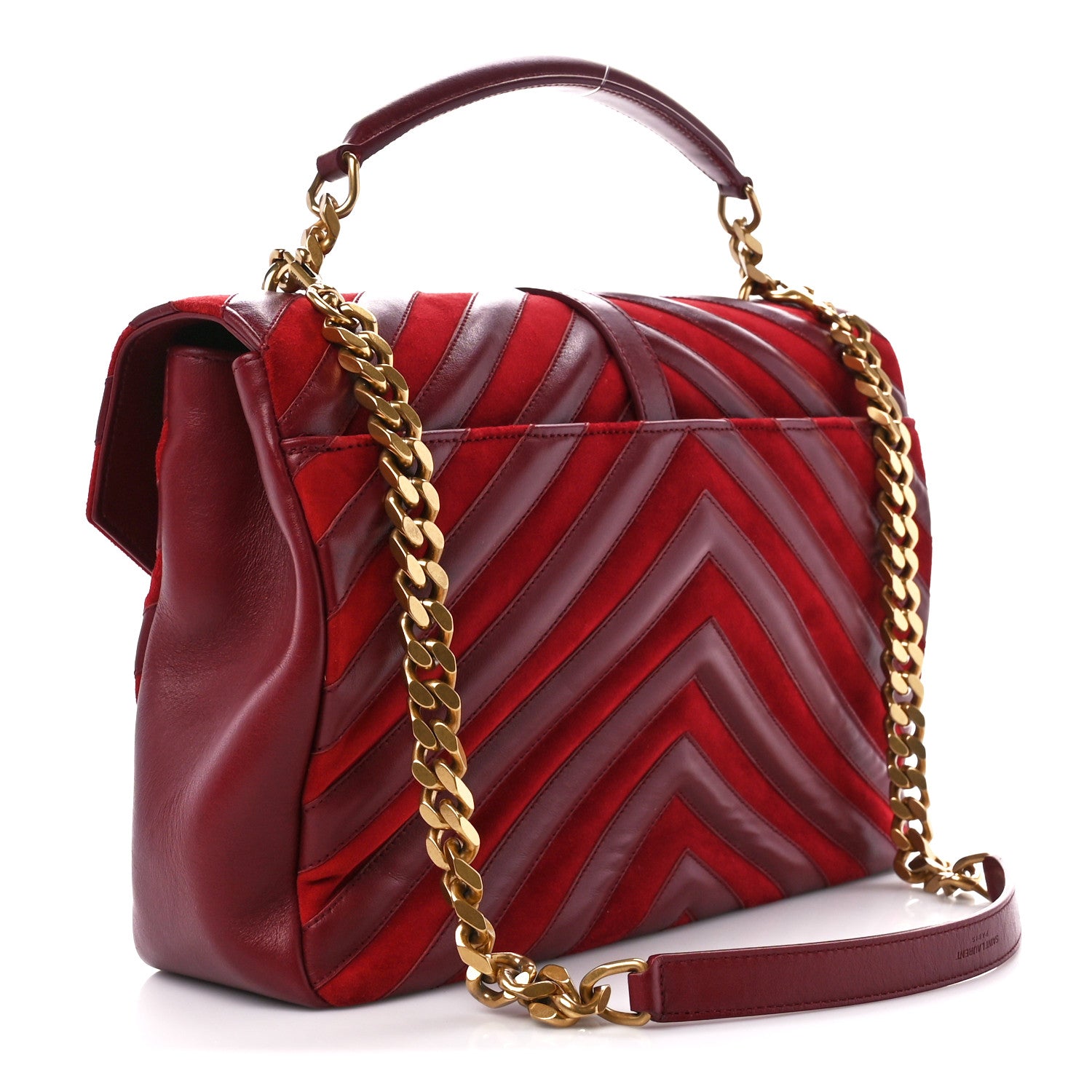 Saint Laurent Calfskin Suede Matelasse Chevron Large Monogram College Bag Burgundy 3 of 12