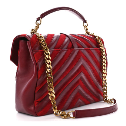 Saint Laurent Calfskin Suede Matelasse Chevron Large Monogram College Bag Burgundy 3 of 12