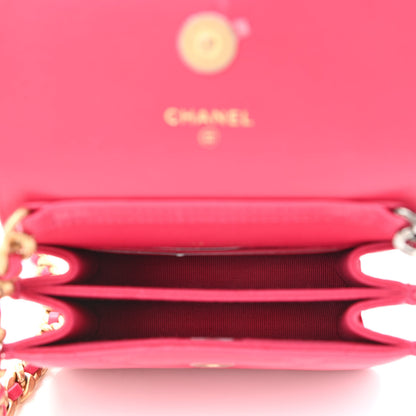 Chanel Lambskin Quilted Chanel 19 Flap Card Holder With Chain Dark Pink 5 of 11