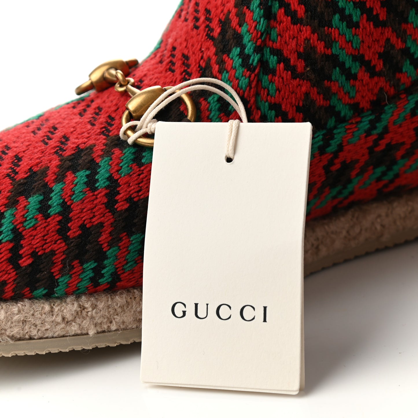 Tweed Wool Houndstooth Womens Fria Horsebit Ankle Boots 38.5 Red Green Multicolor New Acero Butterscotch