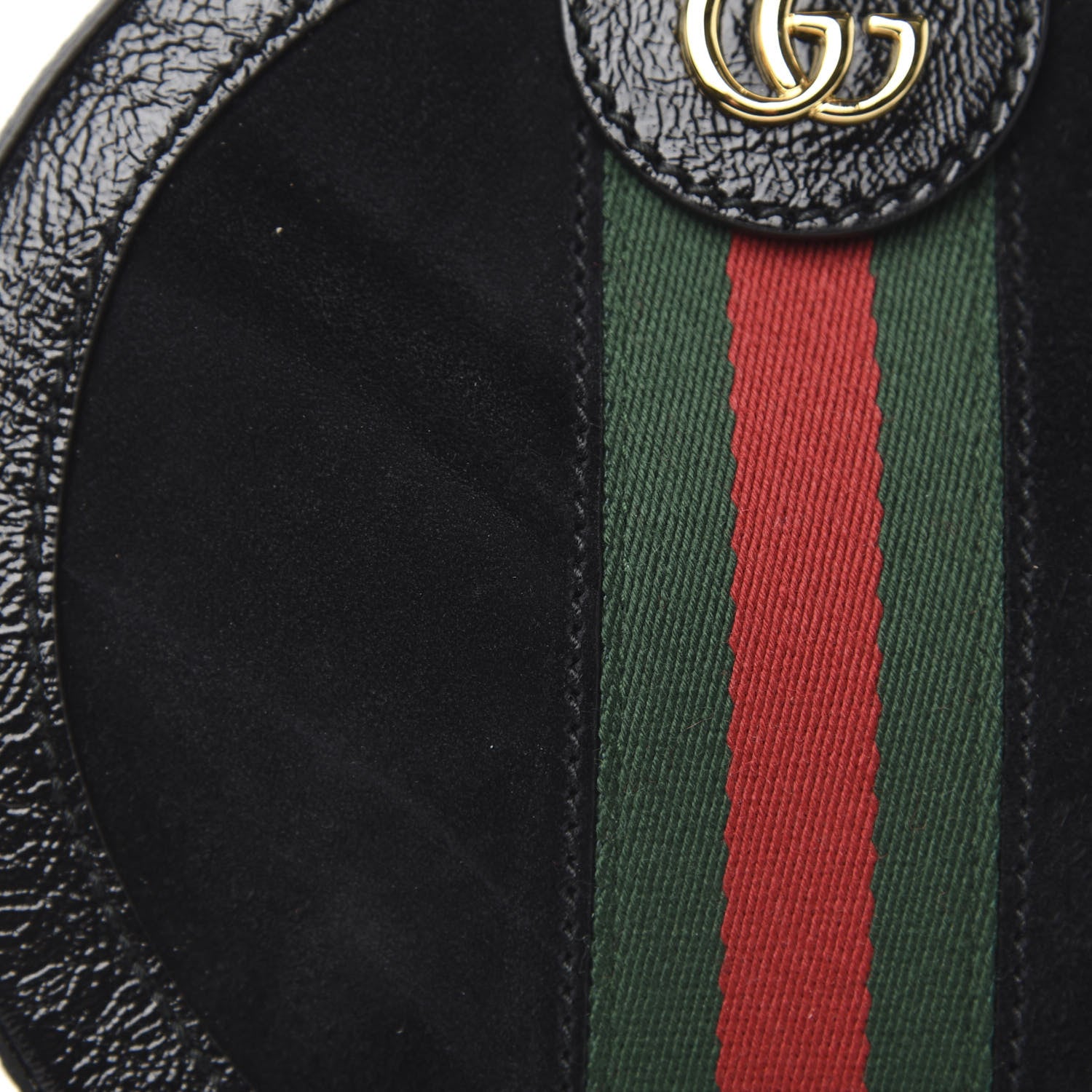 Gucci Suede Patent Web Mini Ophidia Round Shoulder Bag Black 8 of 11