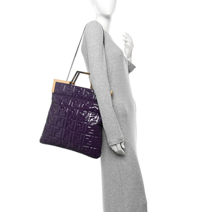 Fendi Patent FF 1974 Embossed Medium Shopping Flap Bag Purple 2 of 11