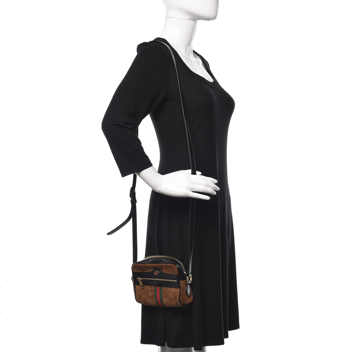 Suede Patent Web Mini Ophidia Shoulder Bag Nocciola Black