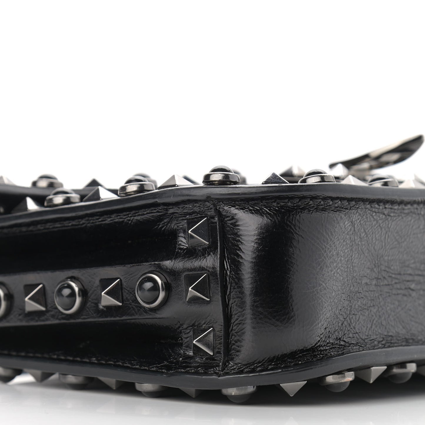 Craquele Calfskin Guitar Strap Rockstud Rolling Shoulder Flap Messenger Bag Black