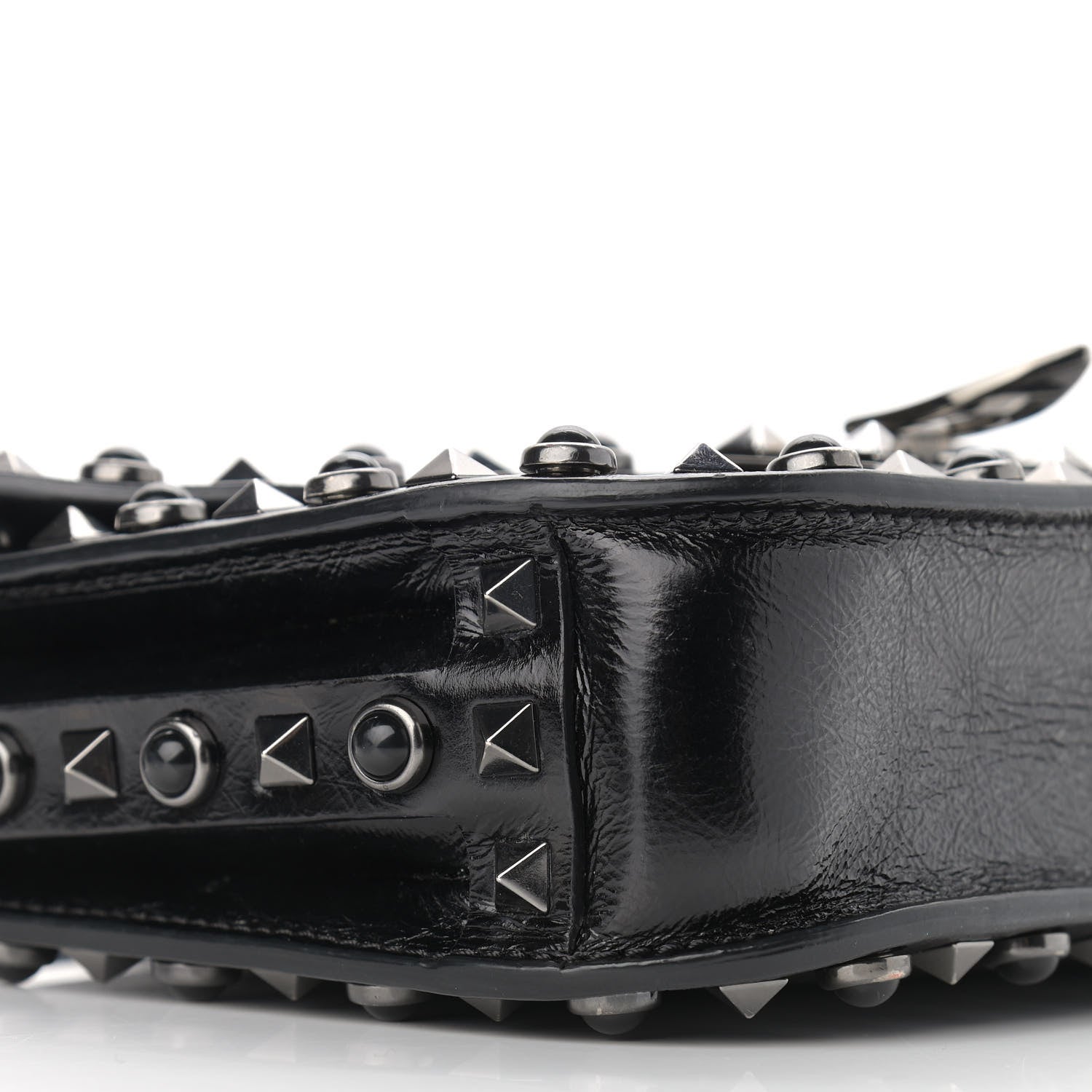 Valentino Garavani Craquele Calfskin Guitar Strap Rockstud Rolling Shoulder Flap Messenger Bag Black 8 of 11