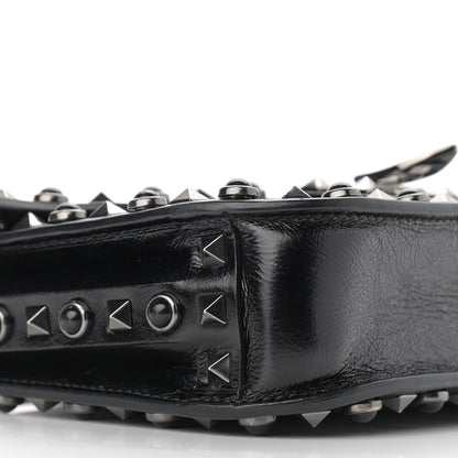 Valentino Garavani Craquele Calfskin Guitar Strap Rockstud Rolling Shoulder Flap Messenger Bag Black 8 of 11