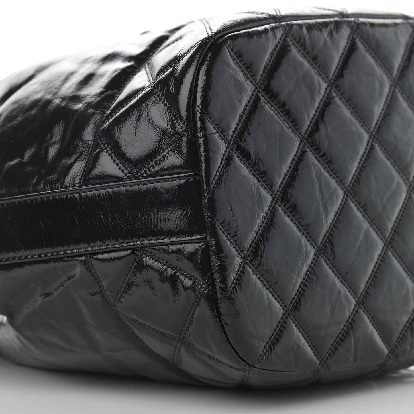 Shiny Aged Calfskin CC Chain Drawstring Bag Black