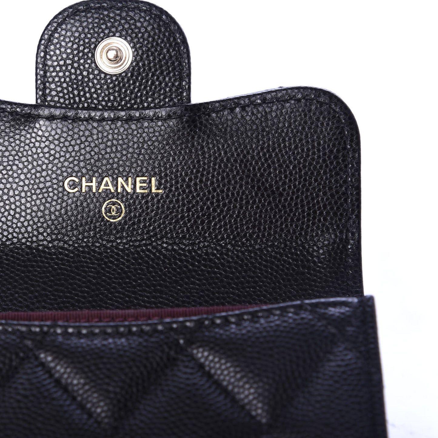 Caviar Quilted Flap Card Holder Chain Wristlet Black