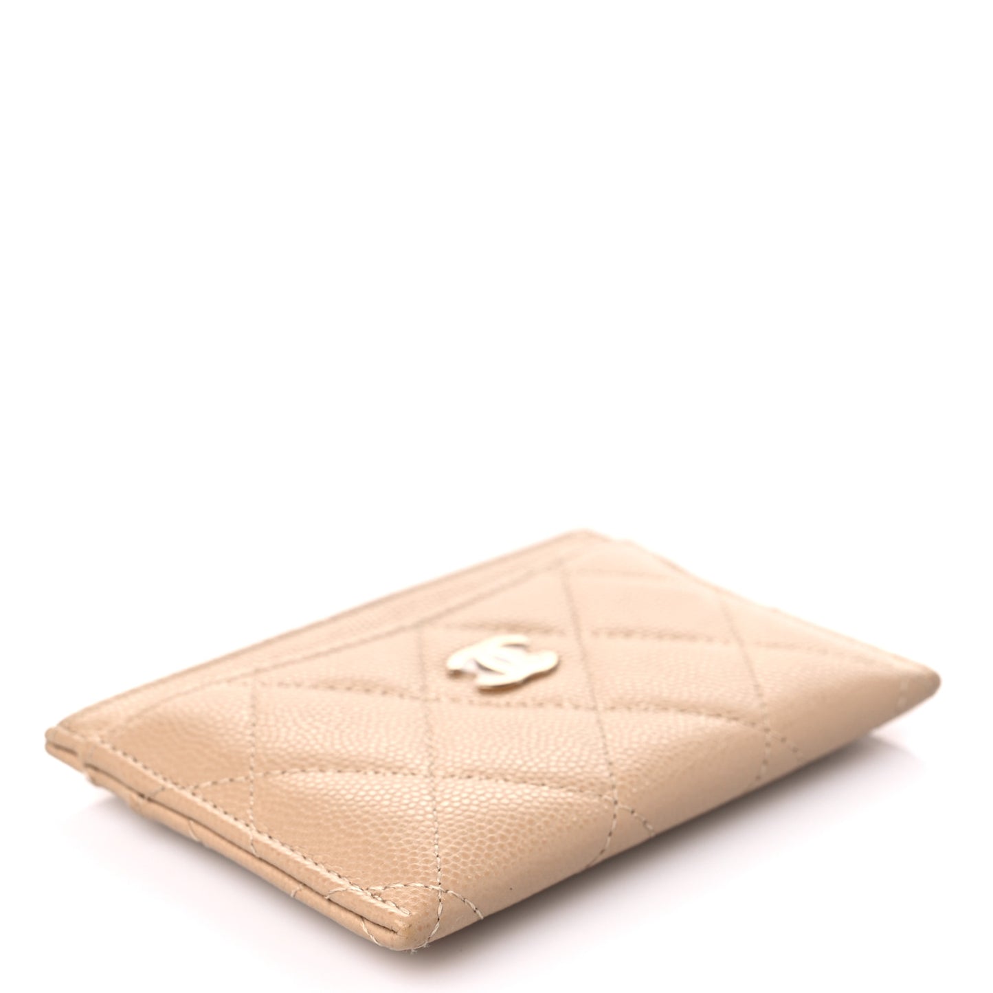 Caviar Quilted Card Holder Beige