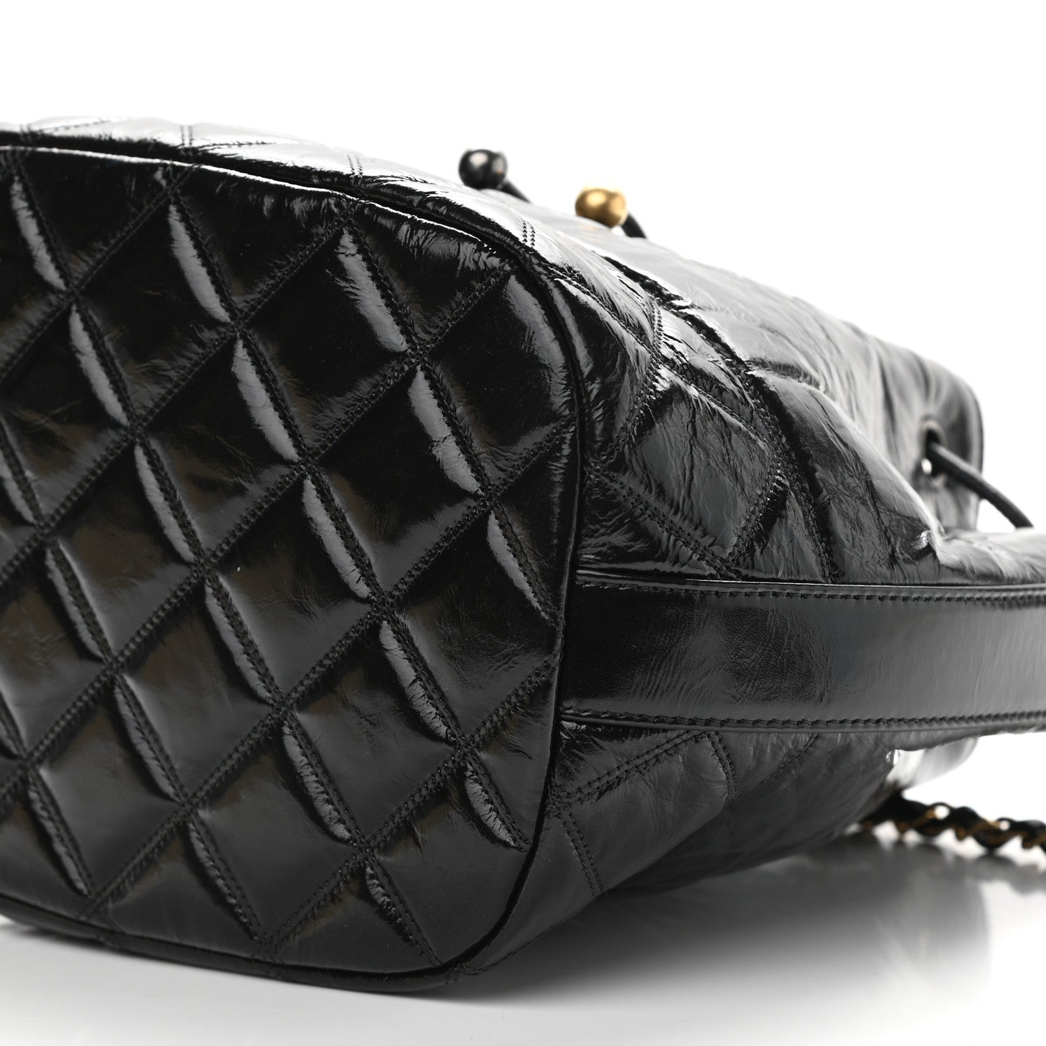 Chanel Shiny Aged Calfskin CC Chain Drawstring Bag Black 10 of 10