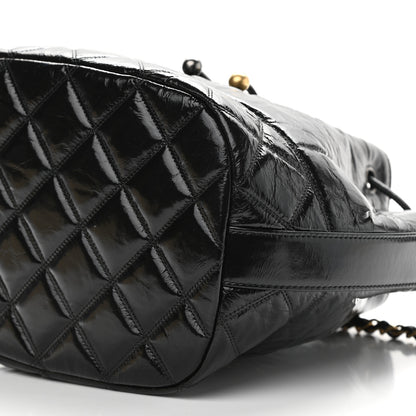 Chanel Shiny Aged Calfskin CC Chain Drawstring Bag Black 10 of 10