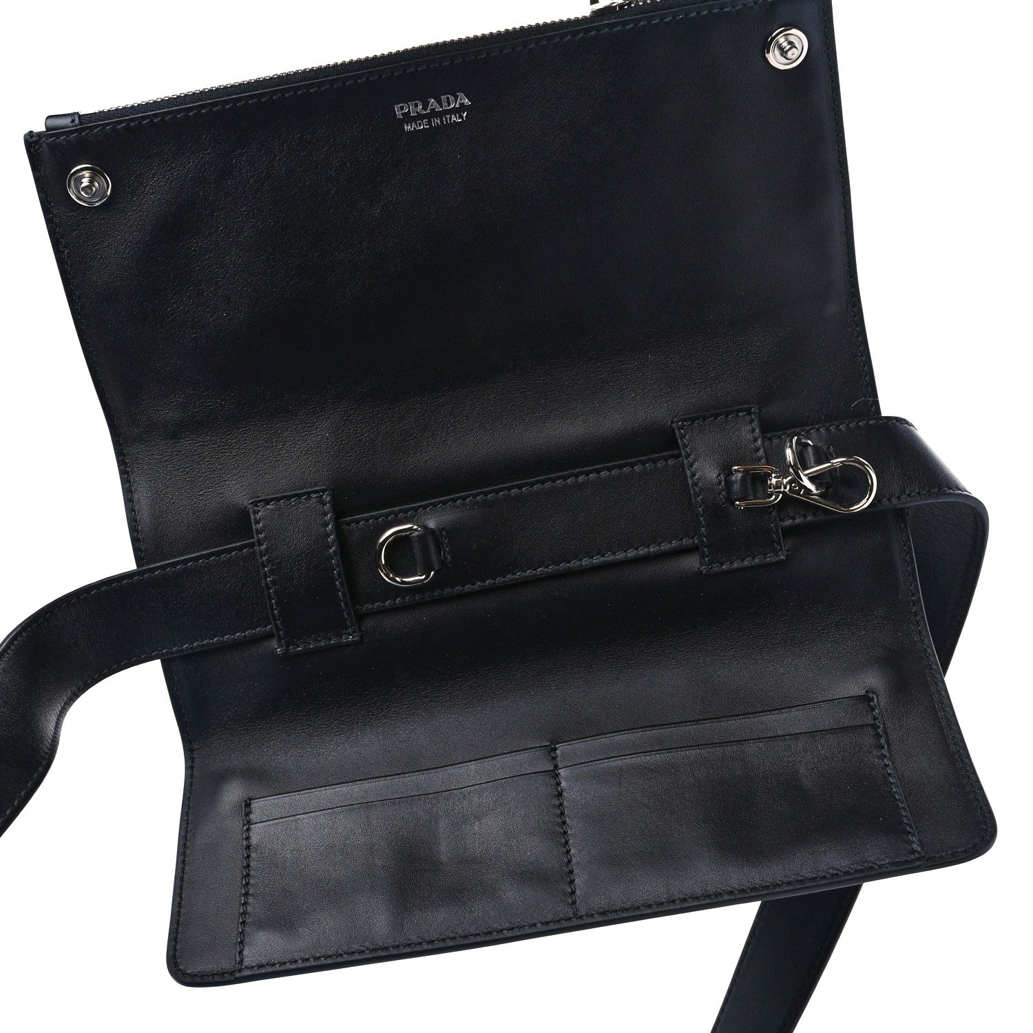 Prada Vitello Saffiano Cuir Double Triangle Shoulder Bag Black Celeste 5 of 11