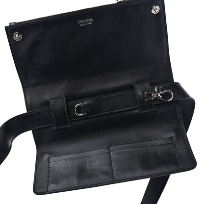 Prada Vitello Saffiano Cuir Double Triangle Shoulder Bag Black Celeste 5 of 11