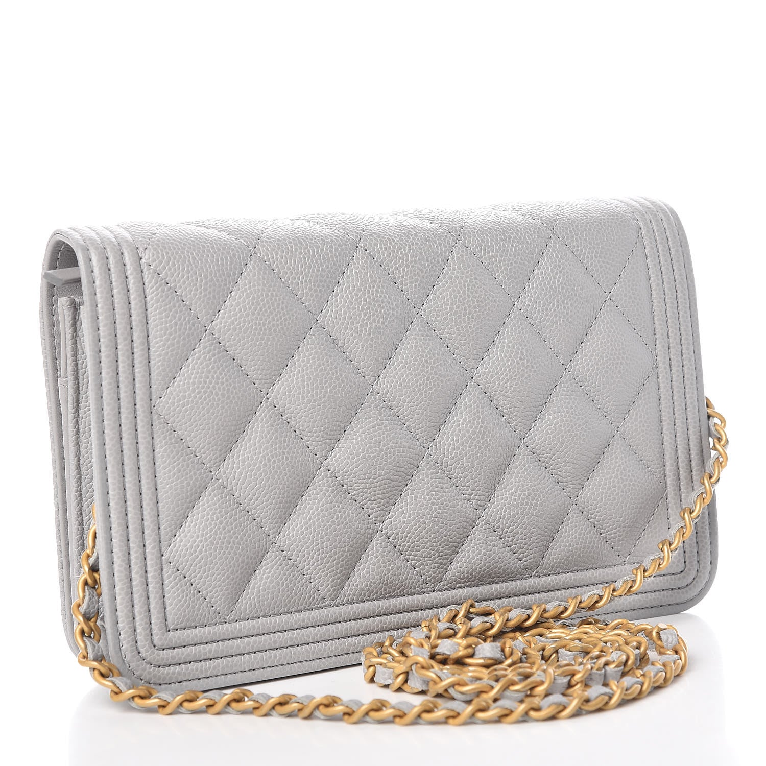 Chanel Caviar Quilted Boy Wallet On Chain WOC Grey 3 of 11