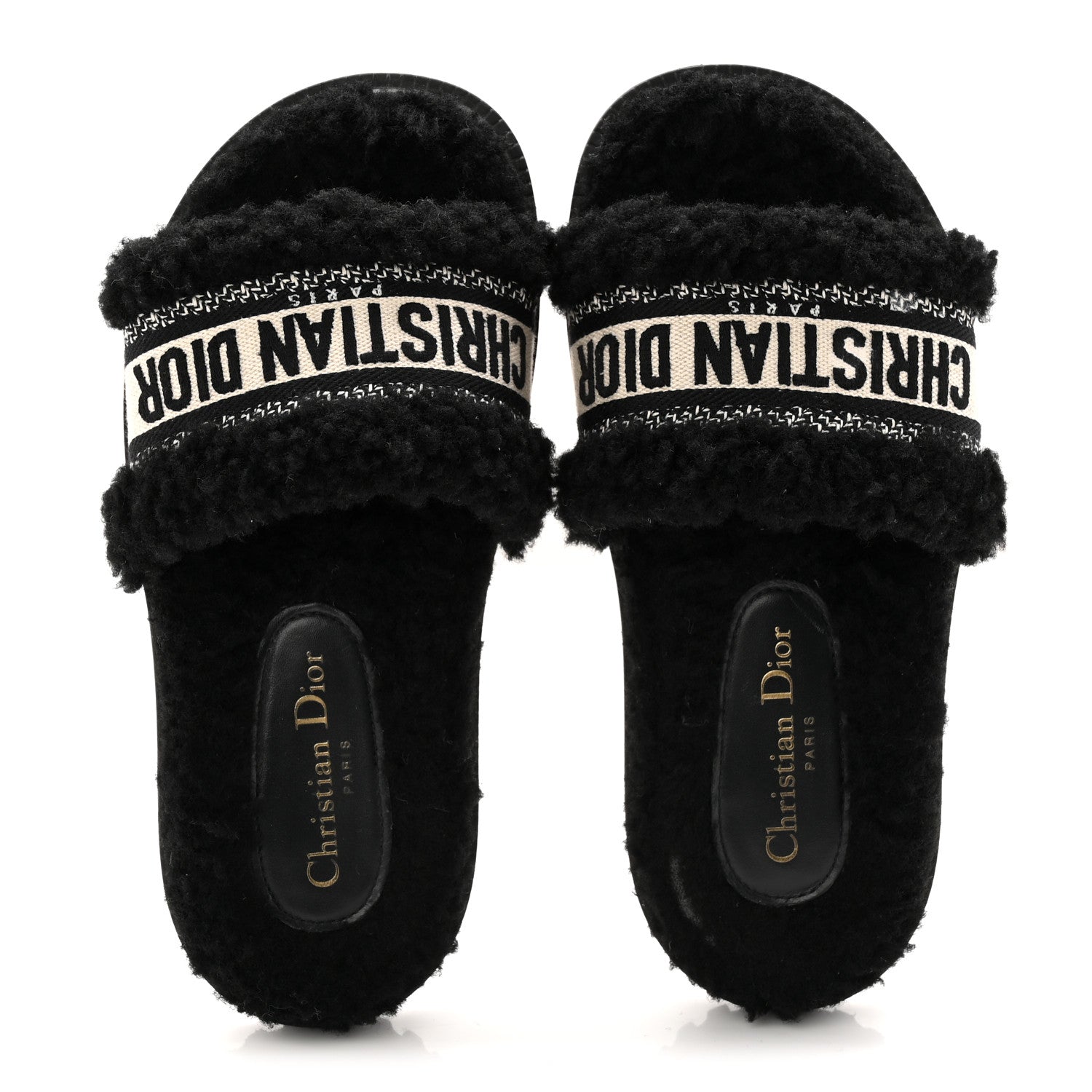 Christian Dior Shearling Canvas Lurex Embroidered Dway 10mm Slide Sandals 36 Black Natural 5 of 9
