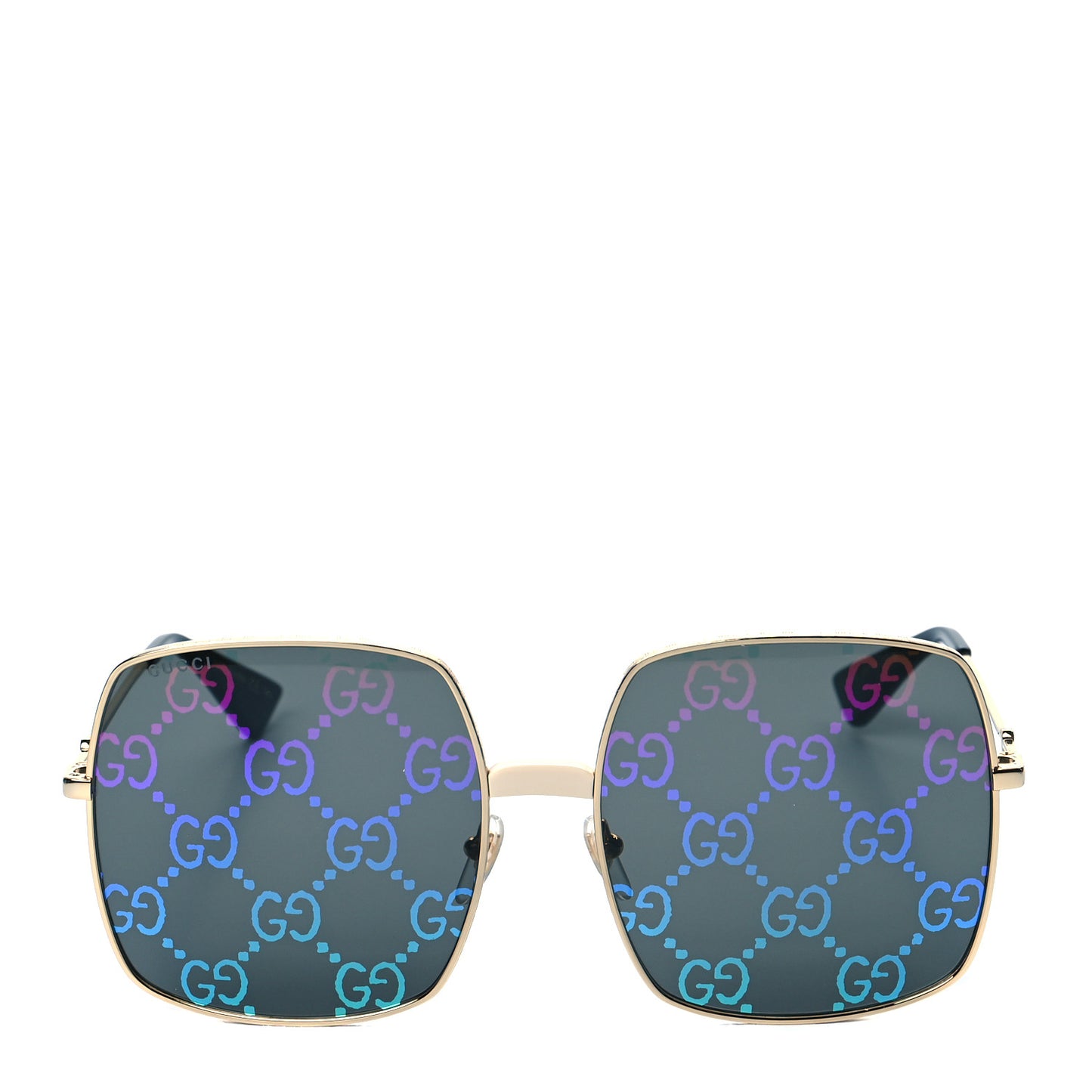 Metal Rectangular Frame Sunglasses GG0414S Gold Multicolor