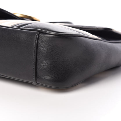 Gucci Calfskin Matelasse Medium GG Marmont Shoulder Bag Black White 6 of 13