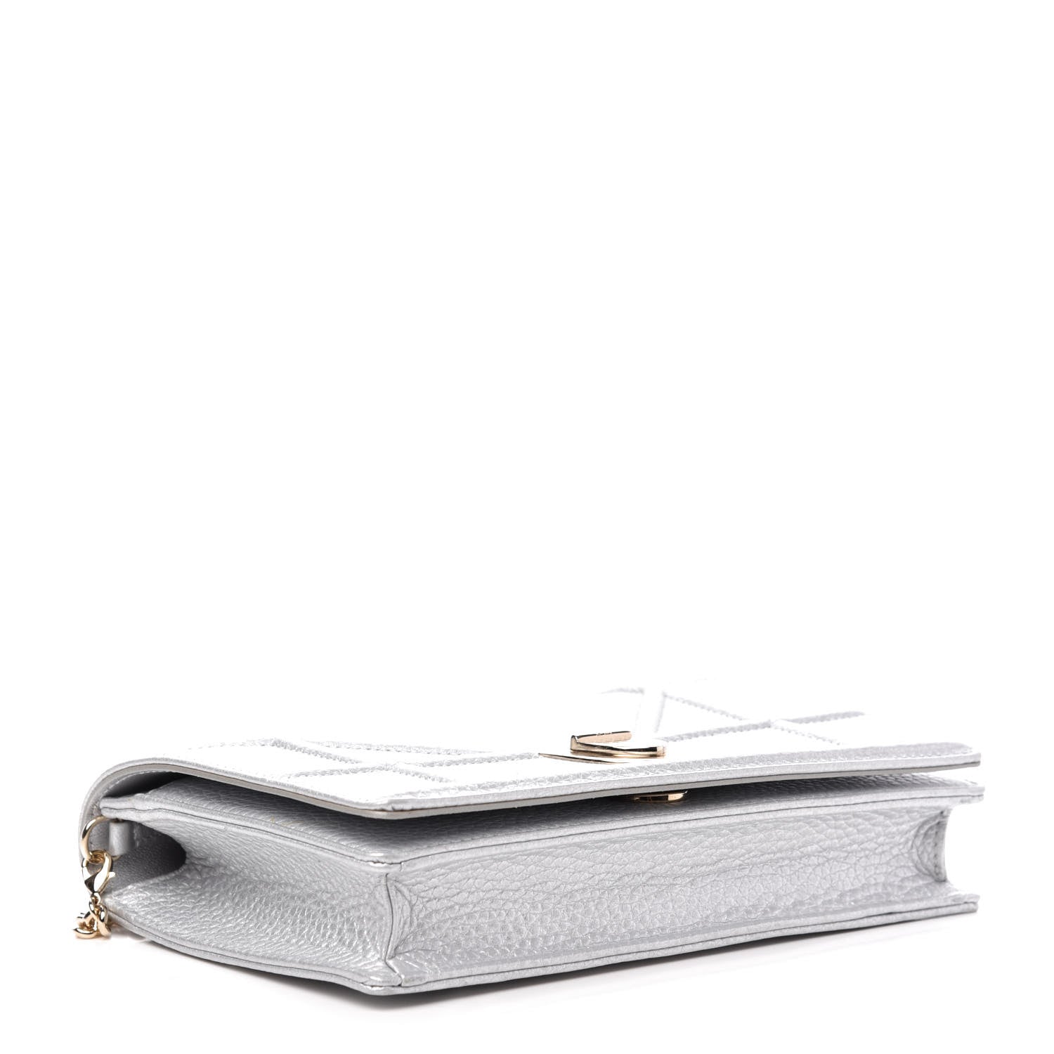 Christian Dior Metallic Grained Calfskin Diorama Wallet on Chain Pouch Silver 4 of 11