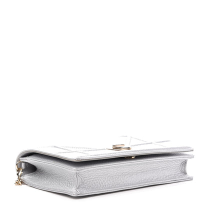 Christian Dior Metallic Grained Calfskin Diorama Wallet on Chain Pouch Silver 4 of 11