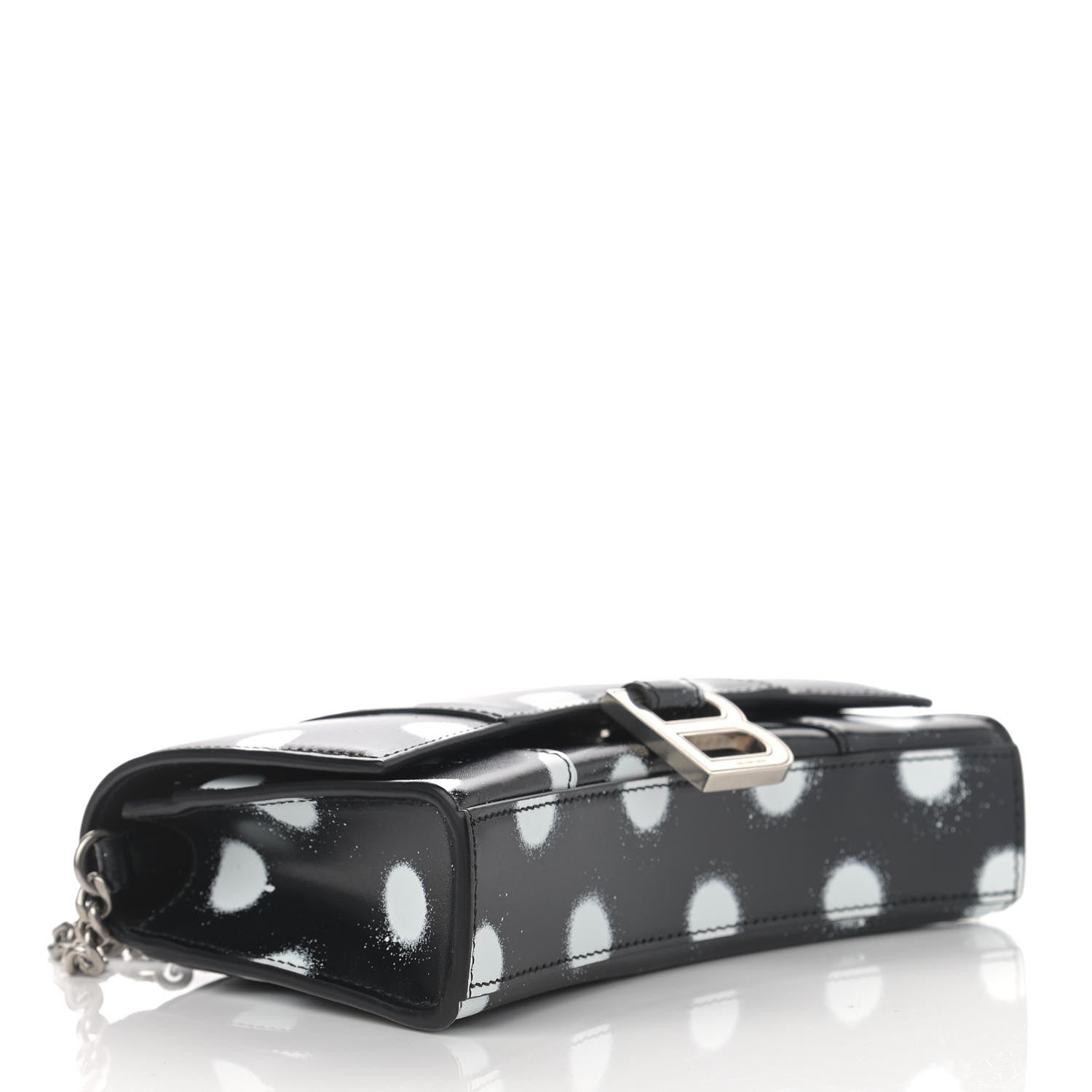 Balenciaga Shiny Box Calfskin Polka Dot Hourglass Chain Bag Black White 4 of 12