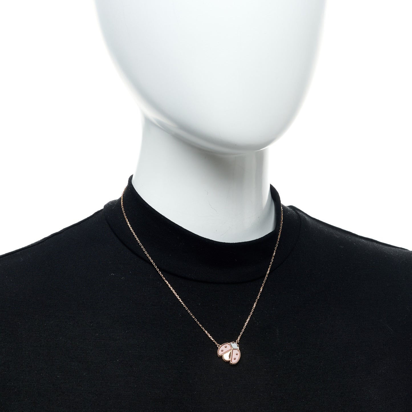 18K Rose Gold Carnelian Black Onyx Lucky Spring Open Wings Lady Bug Pendant Necklace