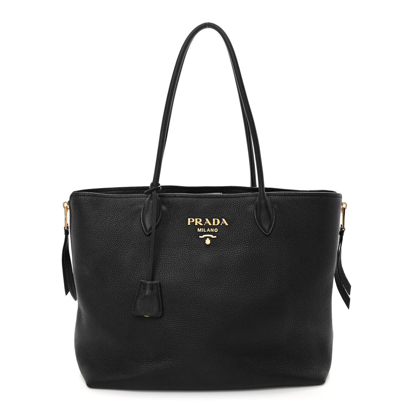 Vitello Daino Side Zip Tote Black