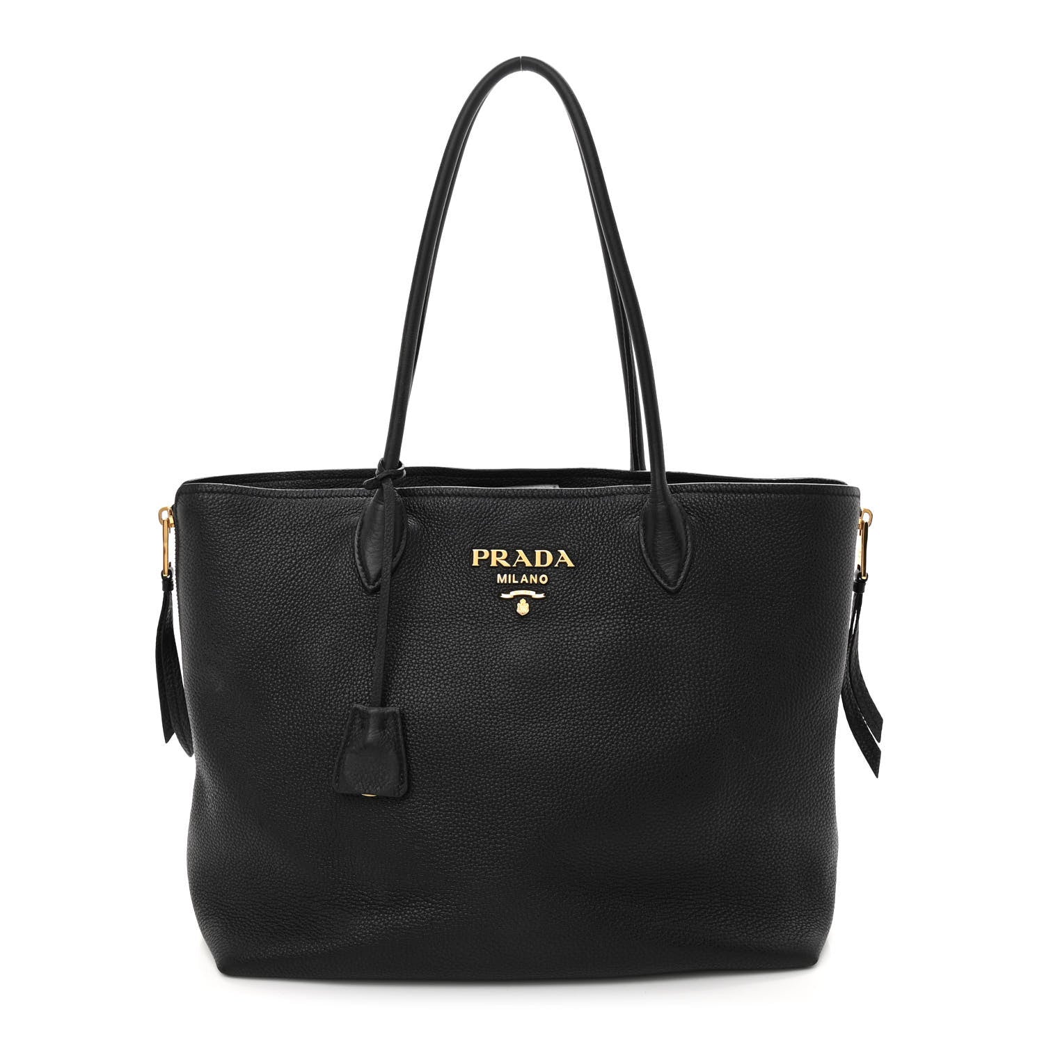 Prada Vitello Daino Side Zip Tote Black 1 of 9