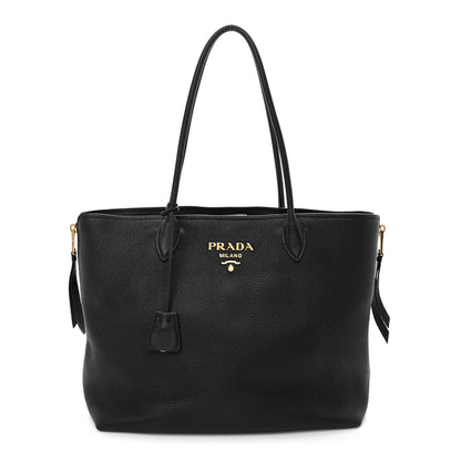 Prada Vitello Daino Side Zip Tote Black 1 of 9