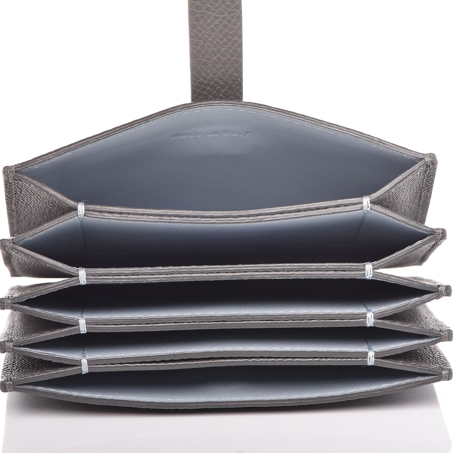Grained Shiny Calfskin Accordion Card Holder Grey