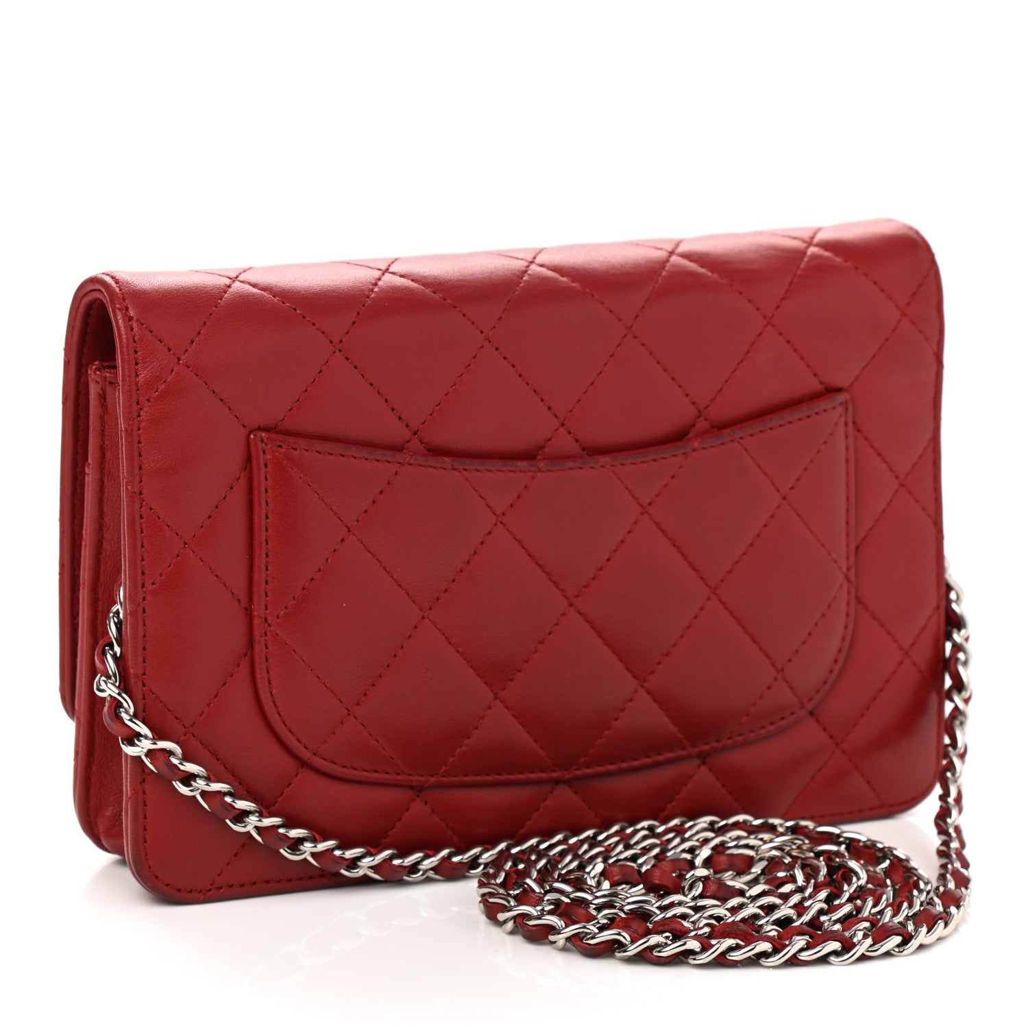 Chanel Lambskin Quilted Wallet On Chain WOC Red 2 of 14