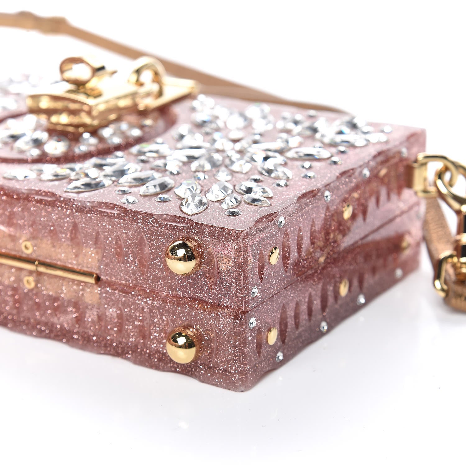 Dolce & Gabbana Crystal Embellished Plexiglass Dolce Box Clutch Pink 8 of 9