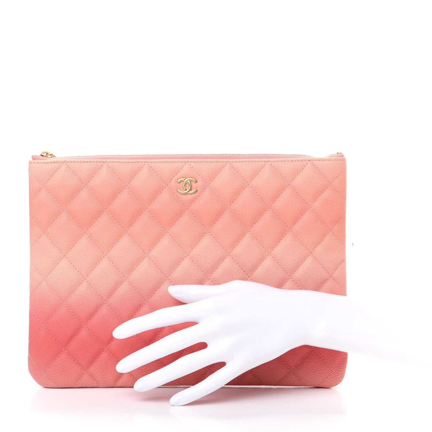 Caviar Quilted Ombre Medium Cosmetic Case Coral