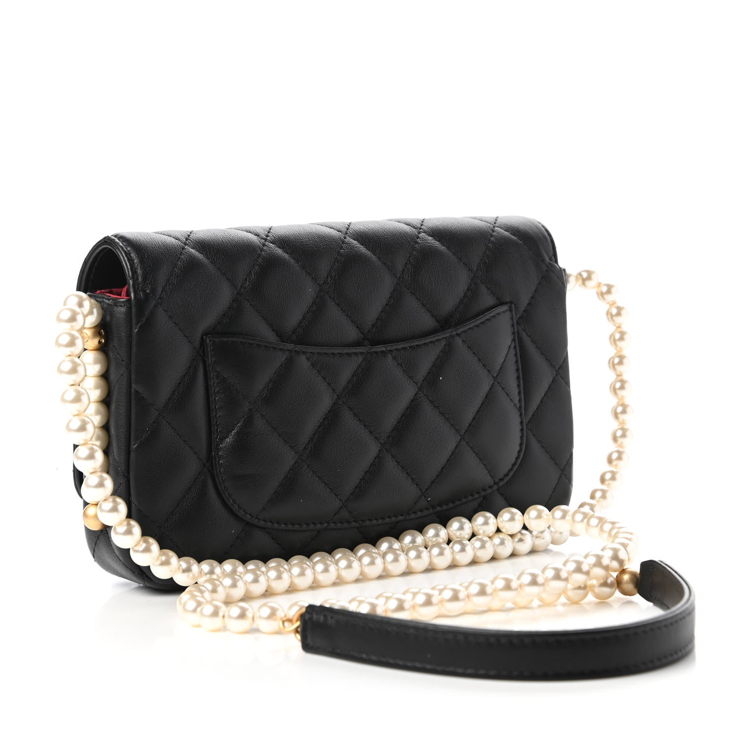 Chanel Calfskin Quilted Pearl Wallet On Chain WOC Black 2 of 11