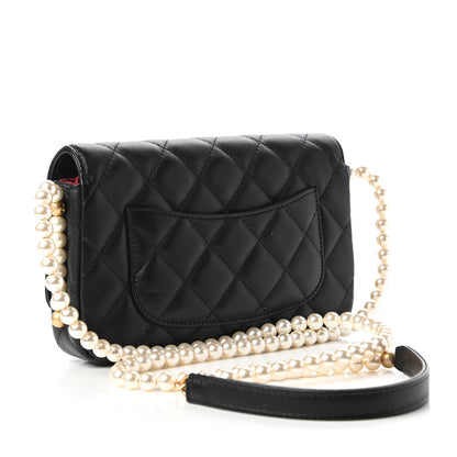 Chanel Calfskin Quilted Pearl Wallet On Chain WOC Black 2 of 11