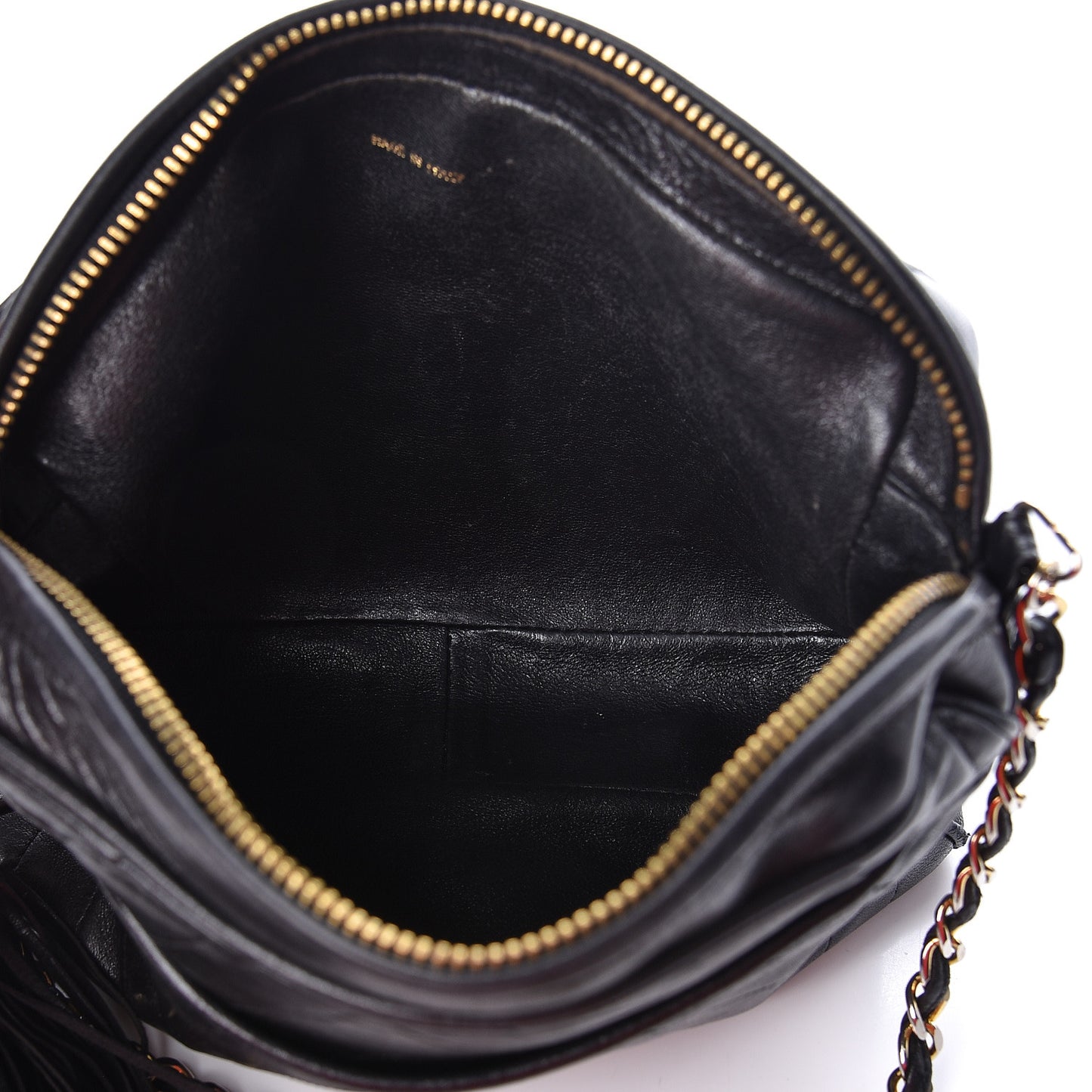 Lambskin Chevron Quilted Tassel Camera Case Black