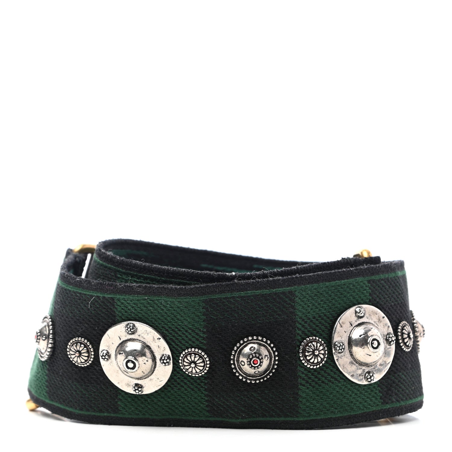 Christian Dior Canvas Embroidered Studded Checkered Shoulder Strap Green 2 of 4