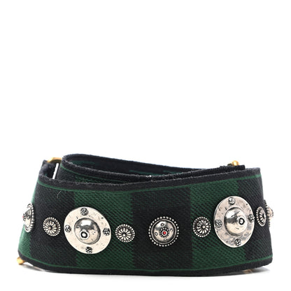 Christian Dior Canvas Embroidered Studded Checkered Shoulder Strap Green 2 of 4