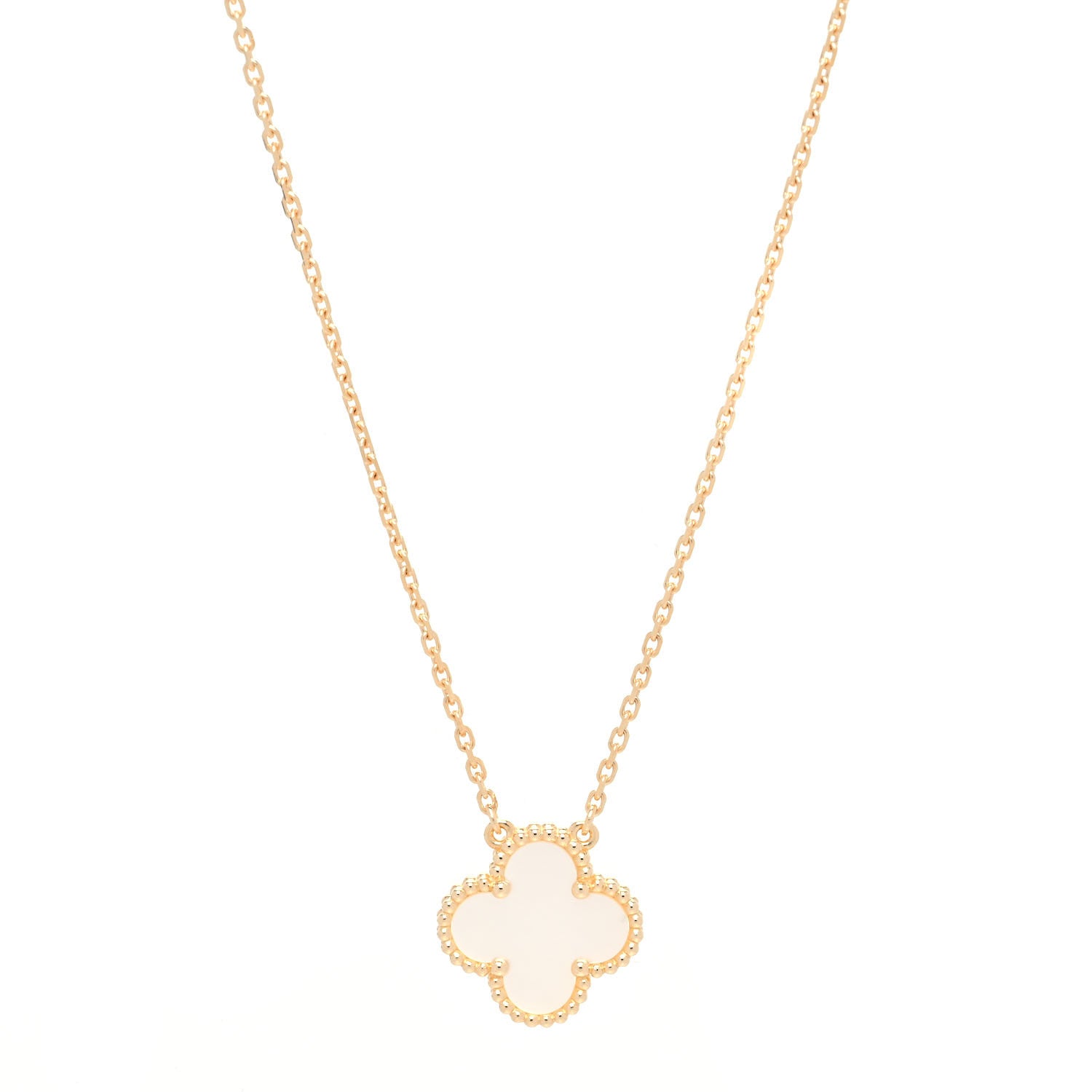 Van Cleef & Arpels 18K Yellow Gold Mother of Pearl Vintage Alhambra Pendant Necklace 1 of 8