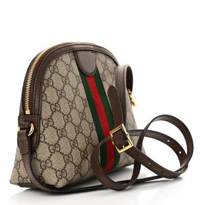 Gucci GG Supreme Monogram Textured Dollar Calfskin Web Small Ophidia Dome Shoulder Bag Beige Ebony New Acero 3 of 11