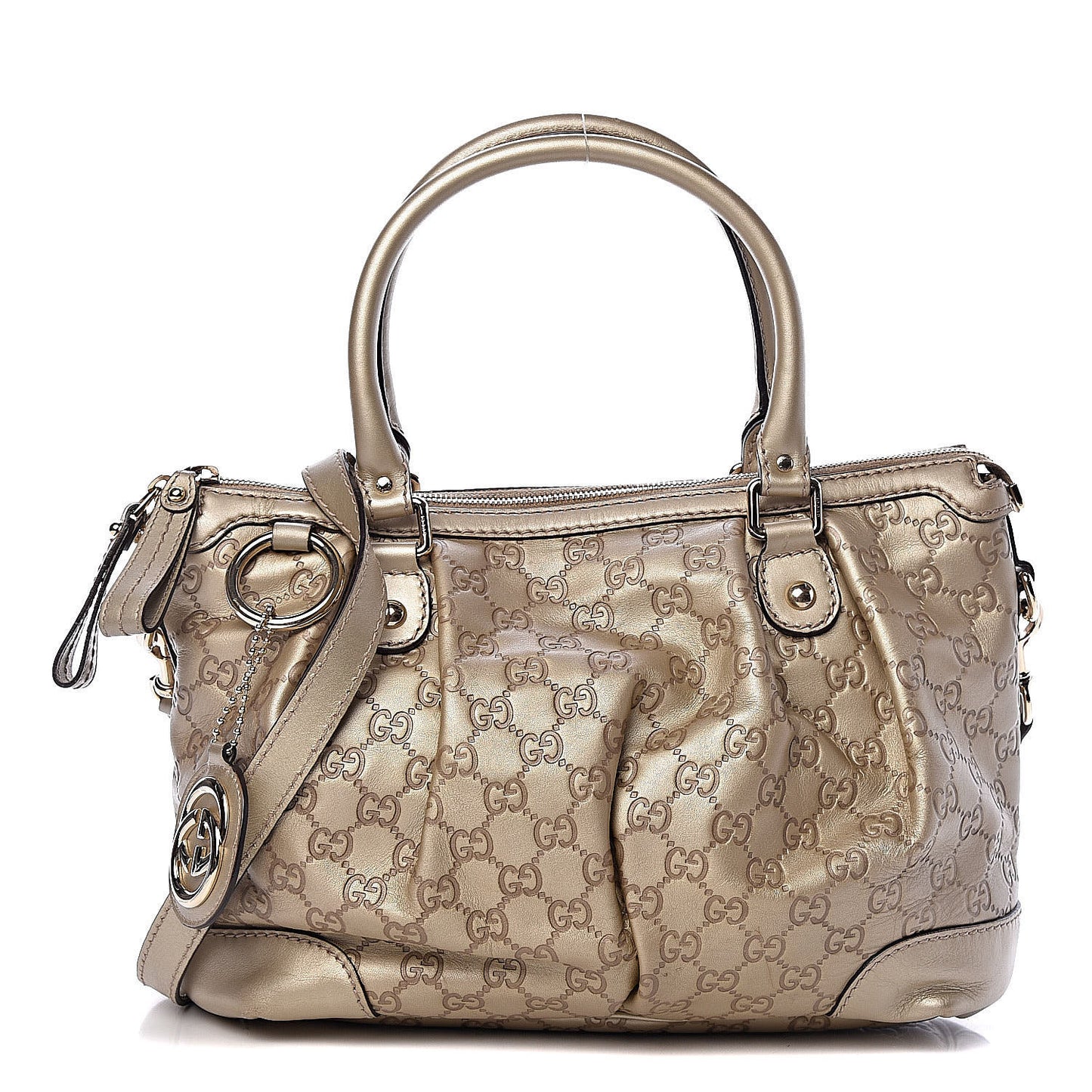 Metallic Soft Guccissima Medium Sukey Top Handle Bag Champagne