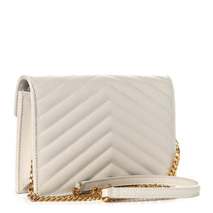 Saint Laurent Grain De Poudre Matelasse Chevron Monogram Envelope Chain Crema Soft 3 of 10