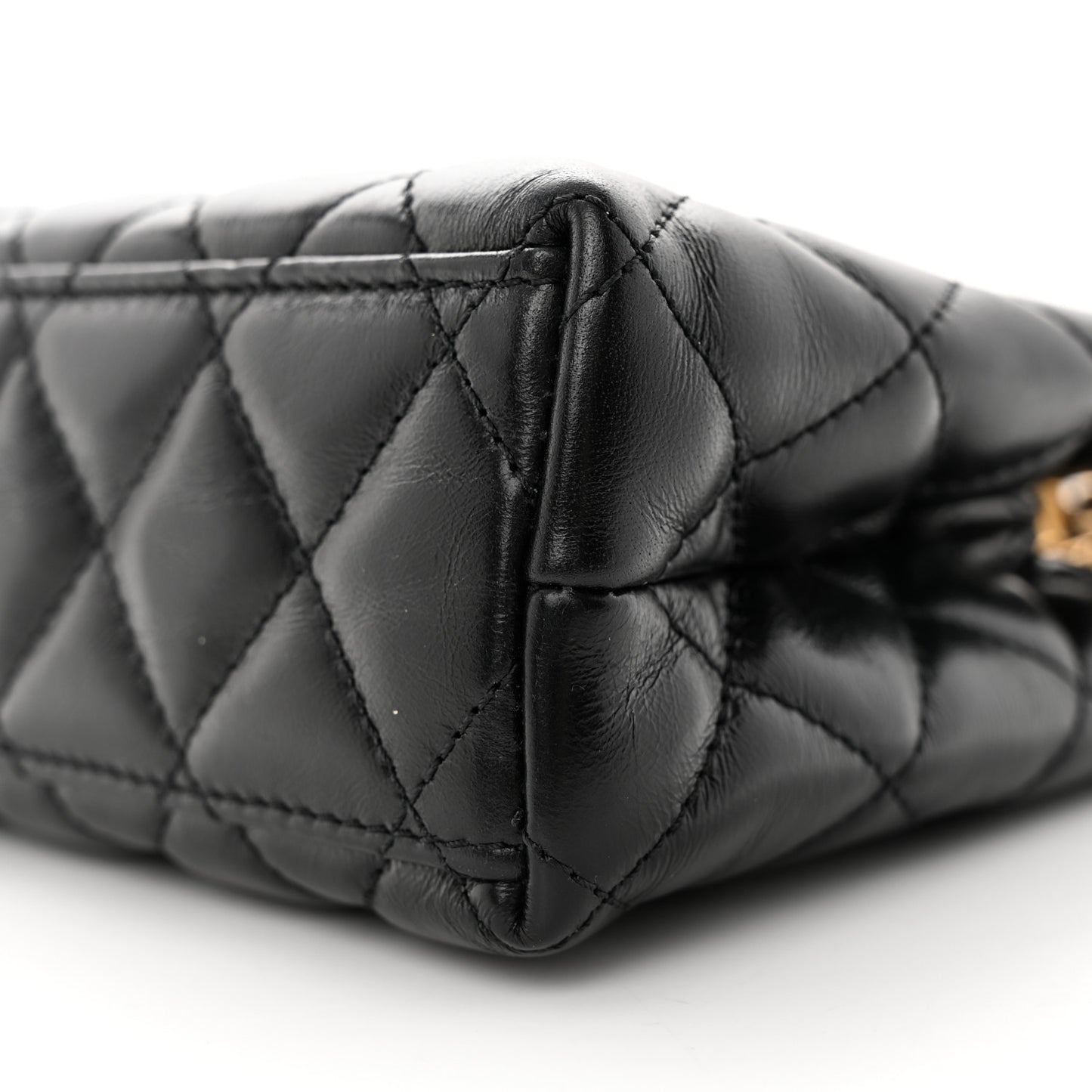 Shiny Aged Calfskin Quilted Nano Kelly Shopper Black