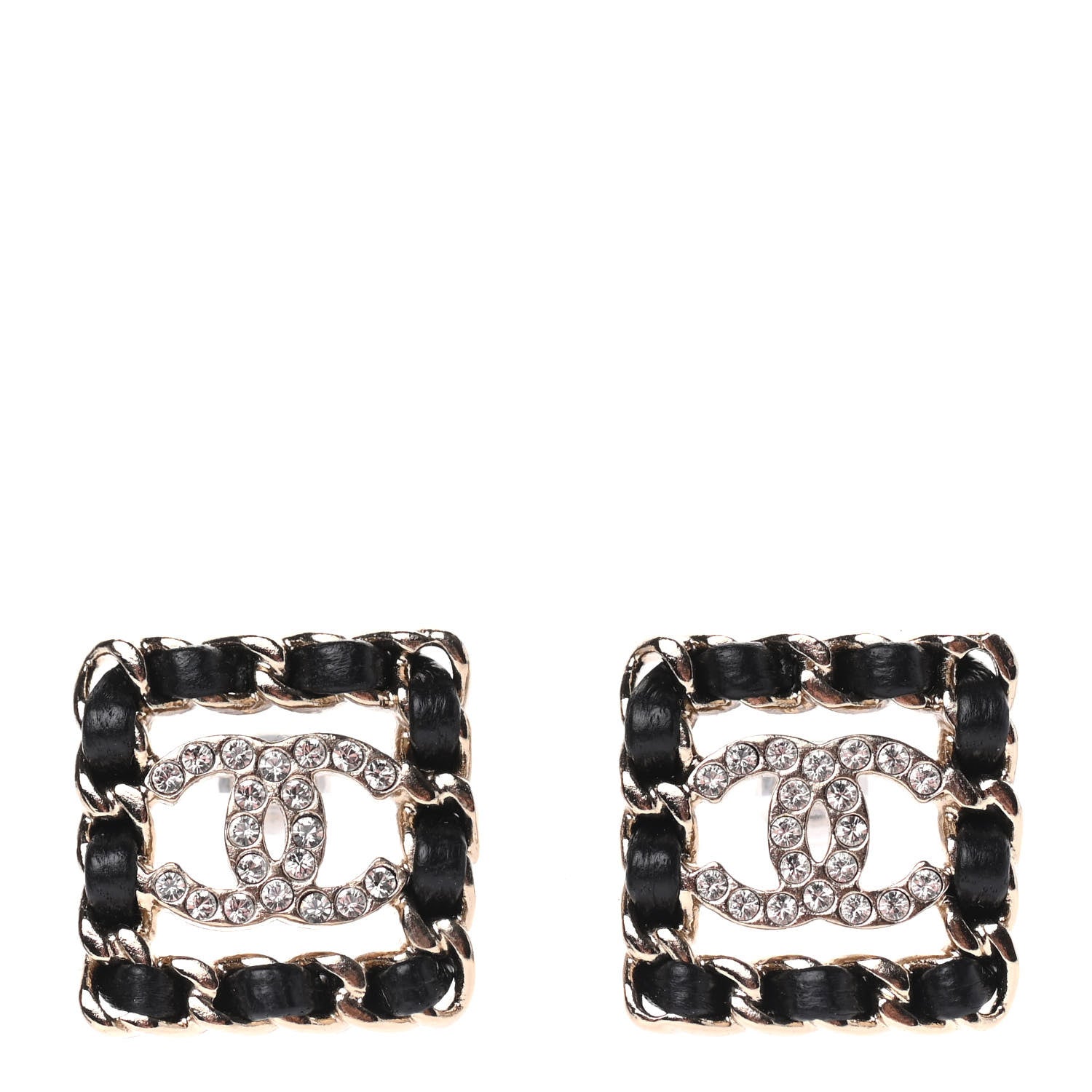 Chanel Crystal Lambskin Chain Sergeant Chanel Stud Earrings Black Gold 1 of 4