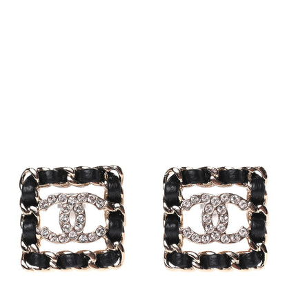 Chanel Crystal Lambskin Chain Sergeant Chanel Stud Earrings Black Gold 1 of 4