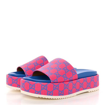 Gucci GG Supreme Joy Monogram Angelina Platform Slide Sandals 37 Fuxia Blue 3 of 13