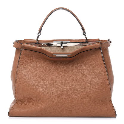 Fendi Cuoio Romano Selleria Bi-Color Large Peekaboo Iconic Satchel Mou Deserto 1 of 13