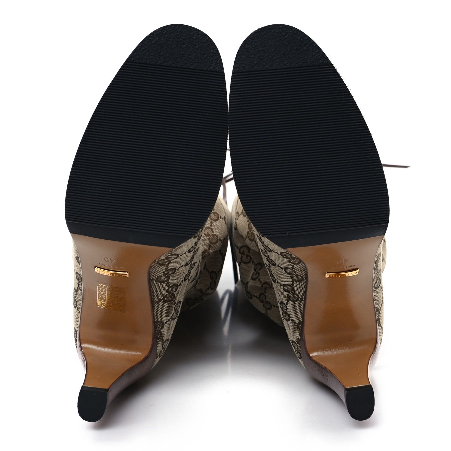 Gucci Monogram Malaga Kid Lisa Mid Heel Boots 40 Beige Ebony 5 of 9
