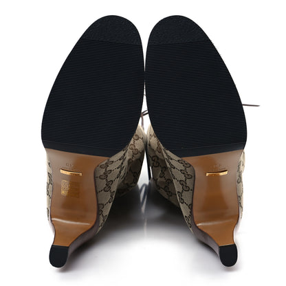 Gucci Monogram Malaga Kid Lisa Mid Heel Boots 40 Beige Ebony 5 of 9