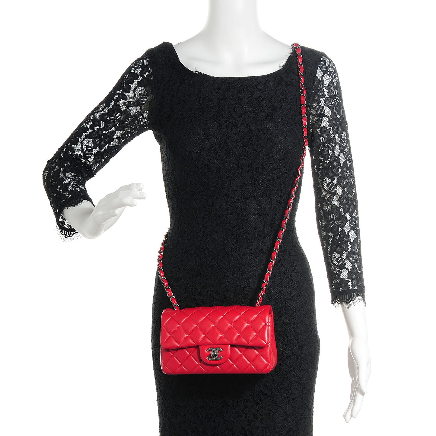 Lambskin Quilted Mini Rectangular Flap Red