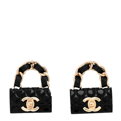 Chanel Metal Resin Lambskin Quilted CC Turnlock Chain Flap Bag Earrings Black Gold 1 of 8